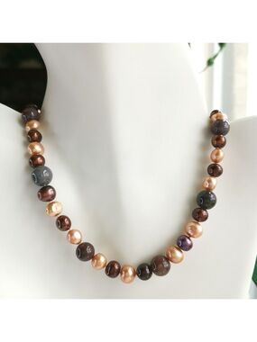 Brown Agate Freshwater Pearl Necklace
